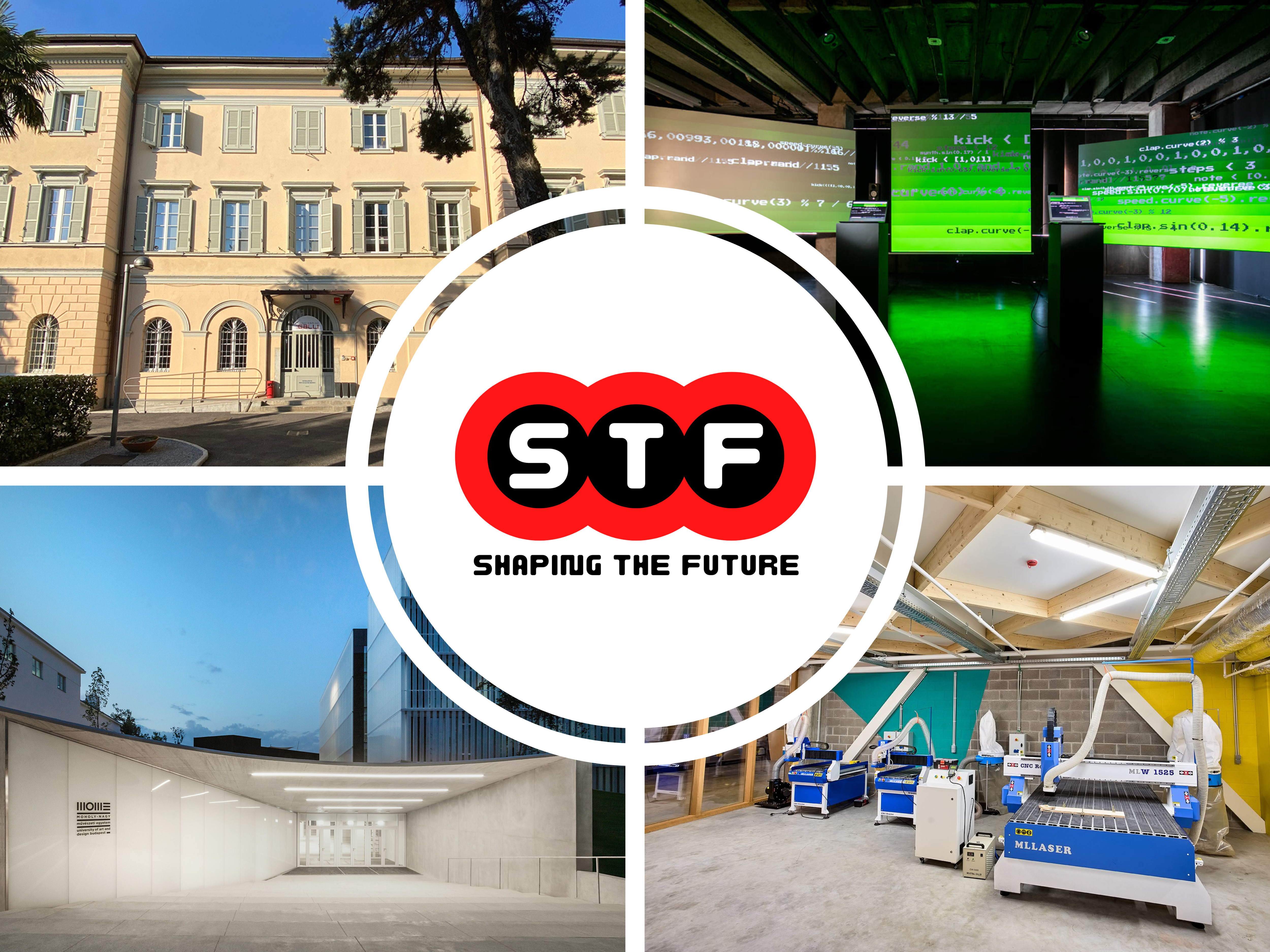 Pictures of the 4 project partners spaces, with the STF logo in the middle